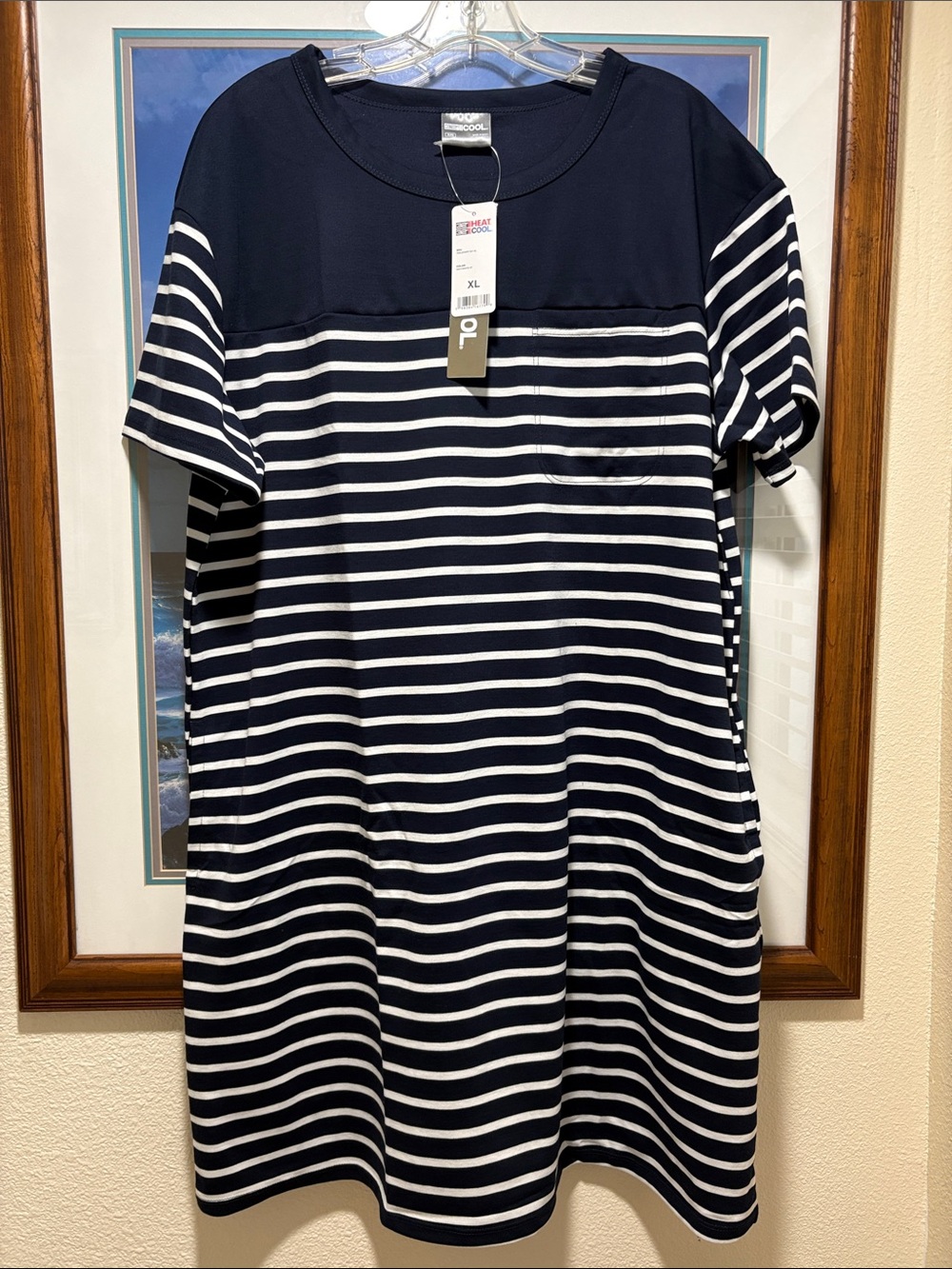 32 Degrees Navy and White Striped Midi Dress